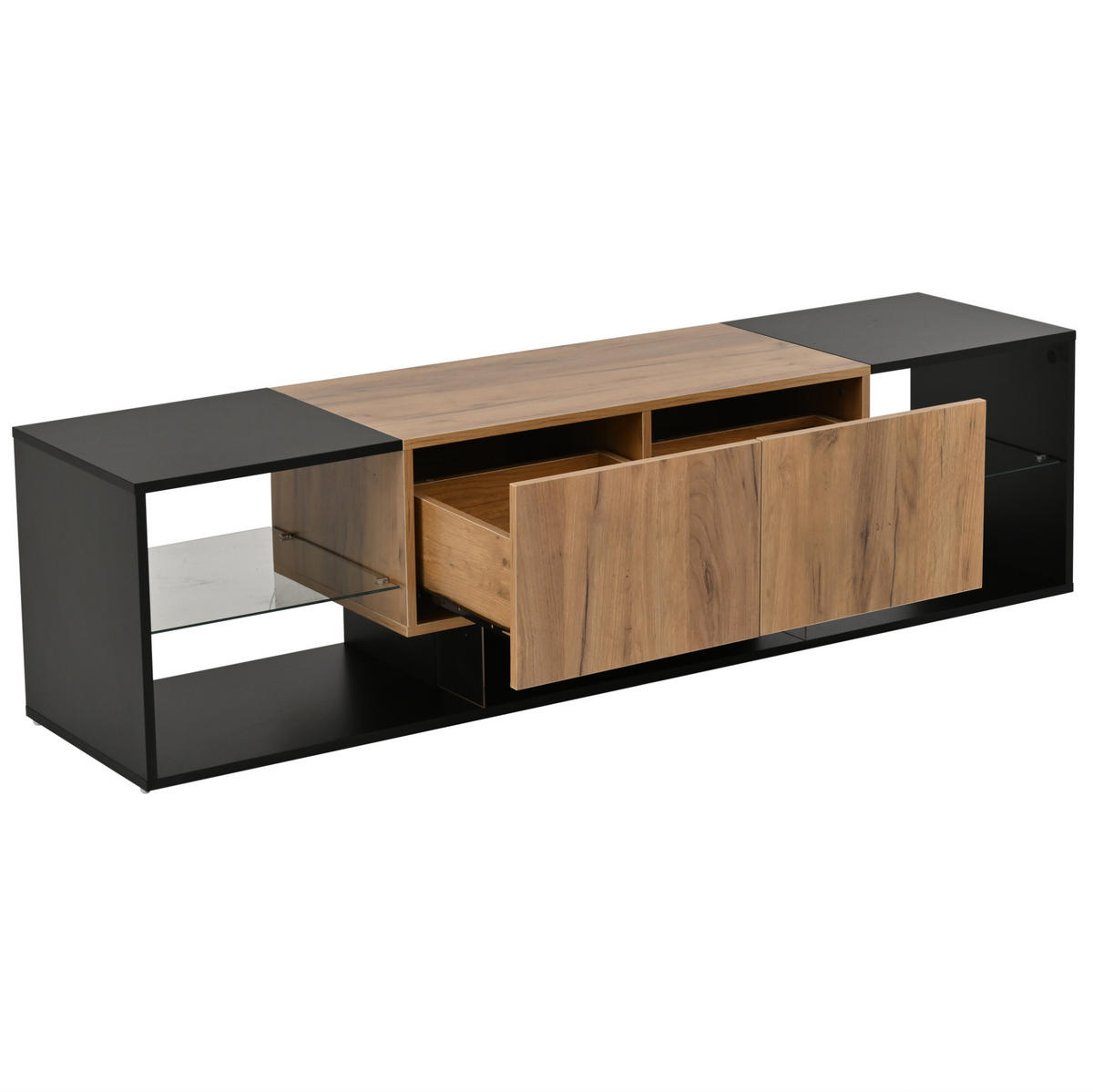 TV-ELEMENT mit LED und 2 Schubladen 160 cm Schwarz Natur - Schwarz, Holzwerkstoff (40/42/160cm) - Beauniv