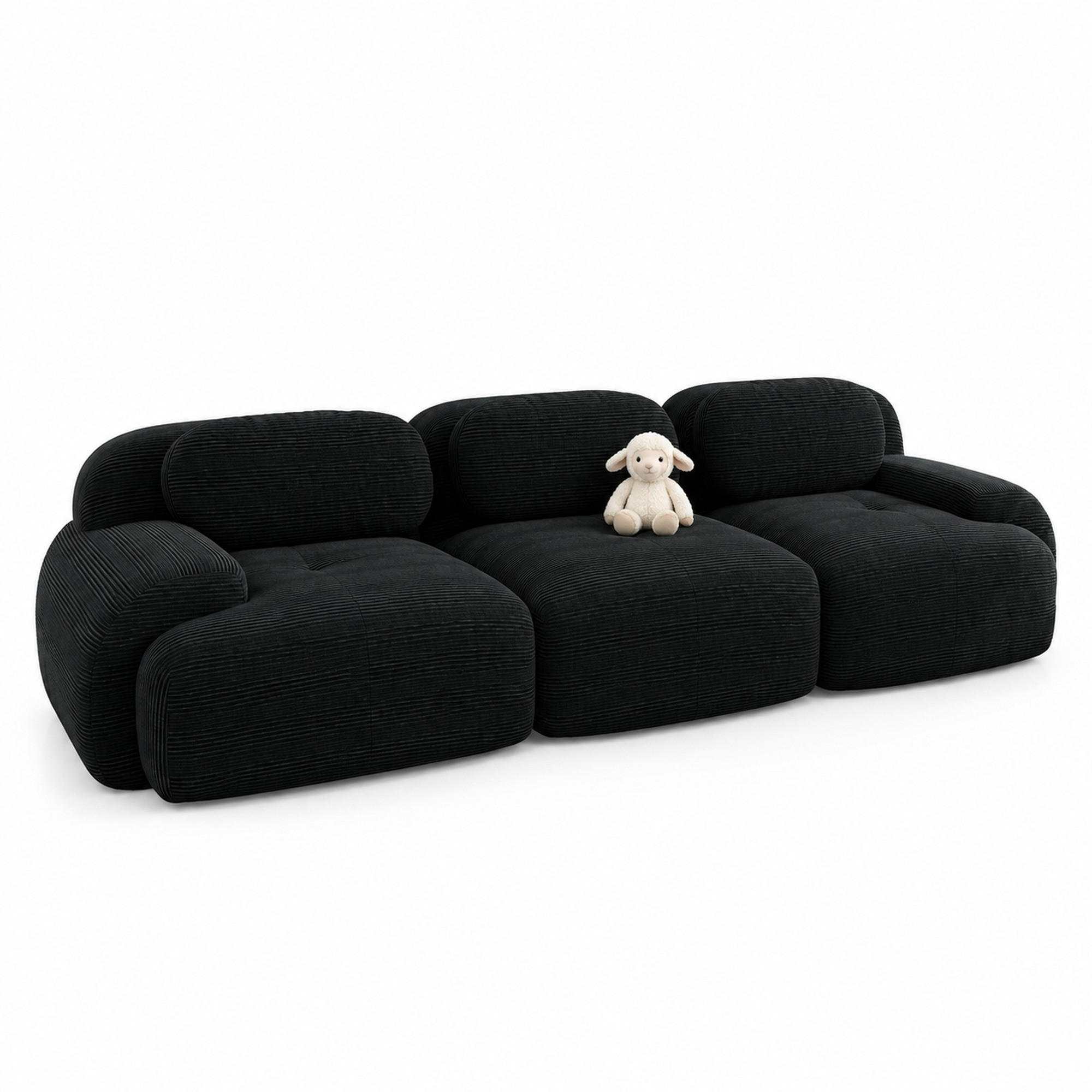 ECKSOFA aus Cordstoff Schwarz 298x103x70 cm, modular kombinierbar und ohne Montage - Schwarz, Textil (103/298cm) - IVMEU