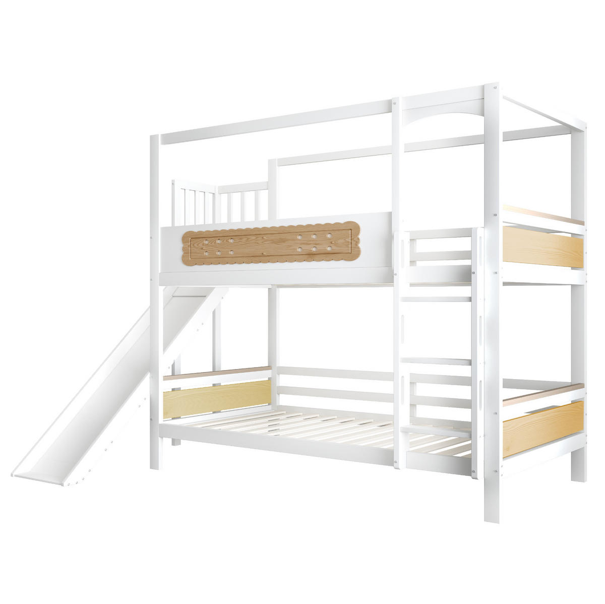 ETAGENBETT aus Kiefer 90x200 cm in Weiß mit Rutsche & Sicherheitsleiter - Weiß, Holz (90/200cm) - Modfu