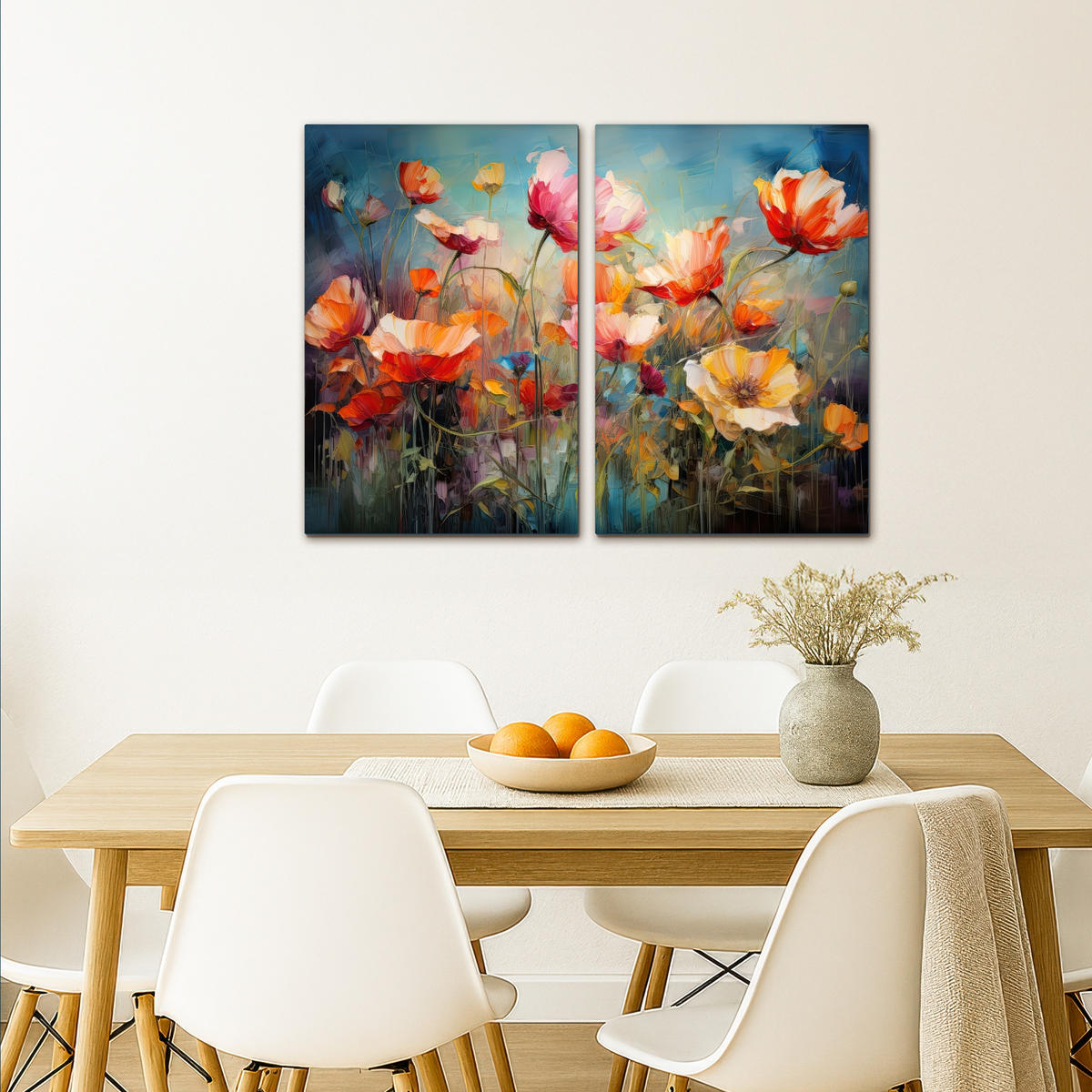 LEINWANDBILD 2er Set Blumen - Bunt - Abstrakt 80x60 cm - Blaugrau, Textil (80/60cm) - MuchoWow