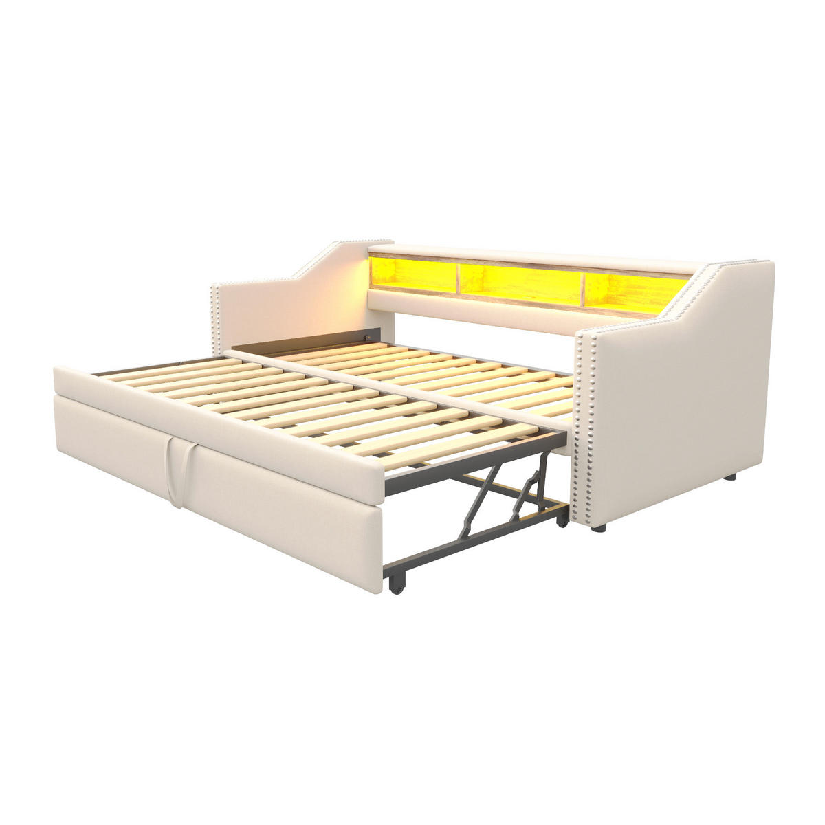 BETT 90/180/190 cm Beige aus Leinenstoff mit Bett - Beige, Textil (90/190cm) - OKMYHOME