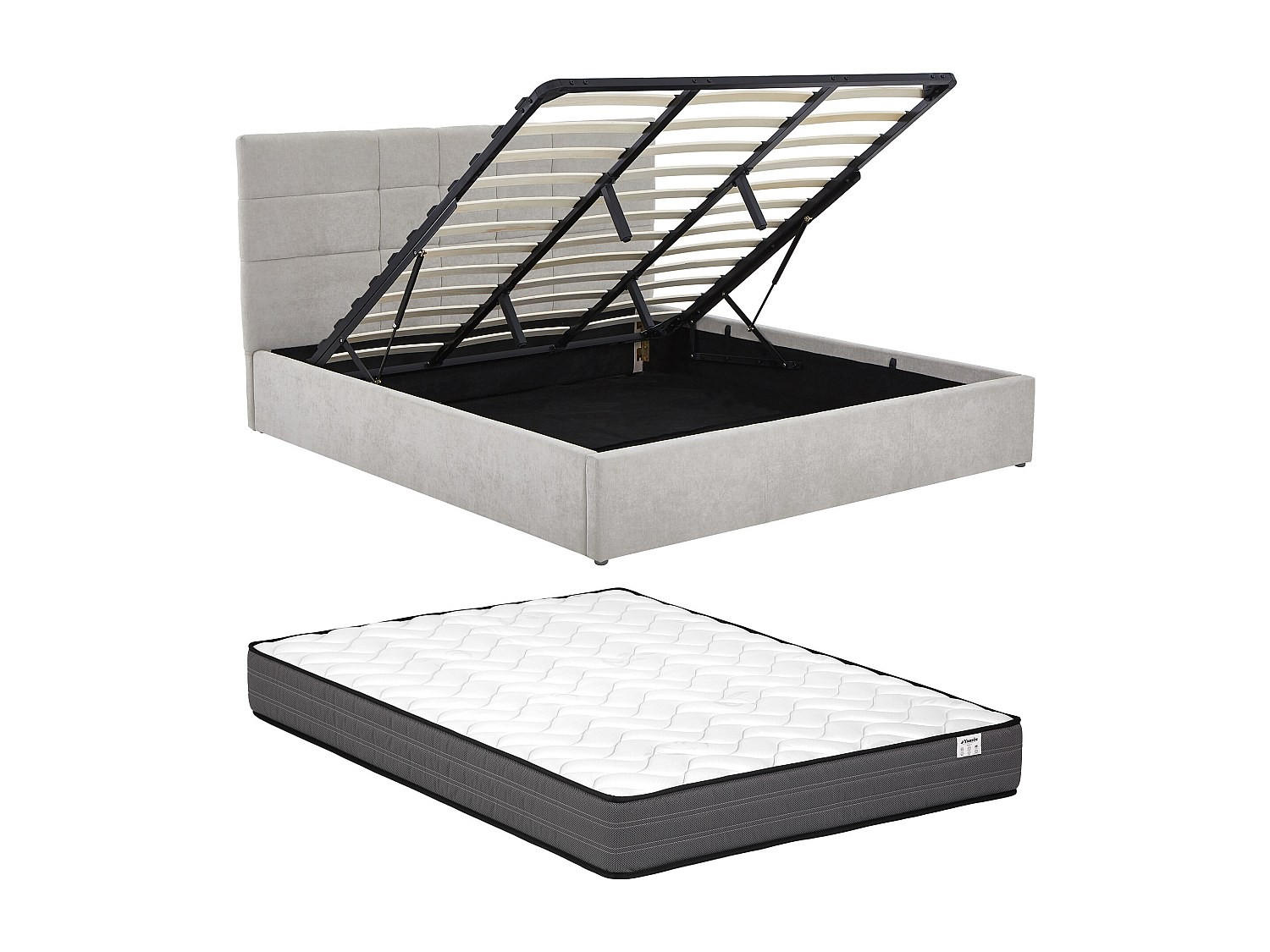 BETT mit Bettkasten - 2 Personen - stoff - hellgrau Hopeya - Hellgrau, Textil (200/200cm) - Vente-Unique
