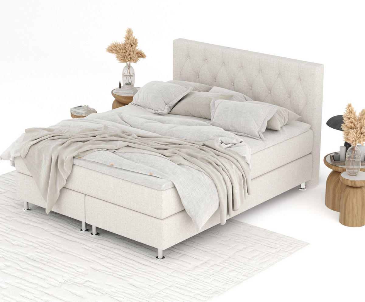 BOXSPRINGBETT Excelsior Hellbeige 200/200 cm mit Latex-Topper - Beige/Silberfarben, Holz/Holzwerkstoff (200/200cm) - Maison de Reve