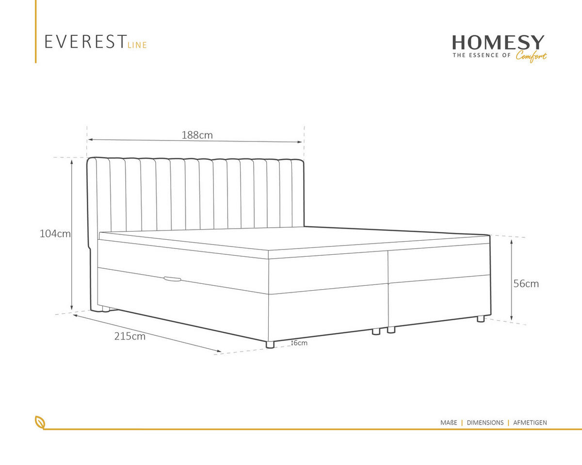 BOXBETT Everest grau 180 x 200 cm Doppelbett mit hochwertiger Bonell-Matratze und Topper - Dunkelgrau, Holz (180/200cm) - Homesy