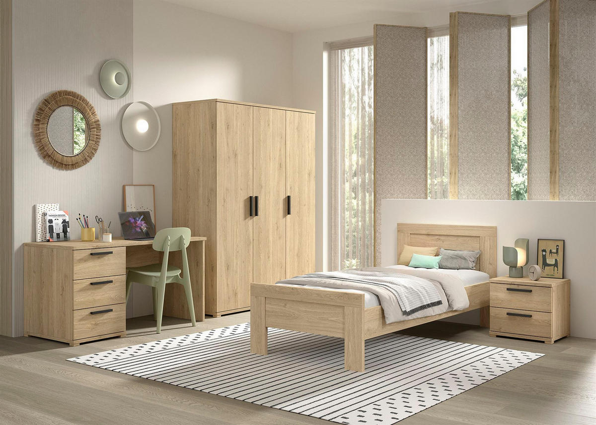 JUGENDZIMMER Set Keelia Eiche Melamin 4tlg Möbel - Eichefarben, Kunststoff (100/1/200cm) - 58aufmkessel