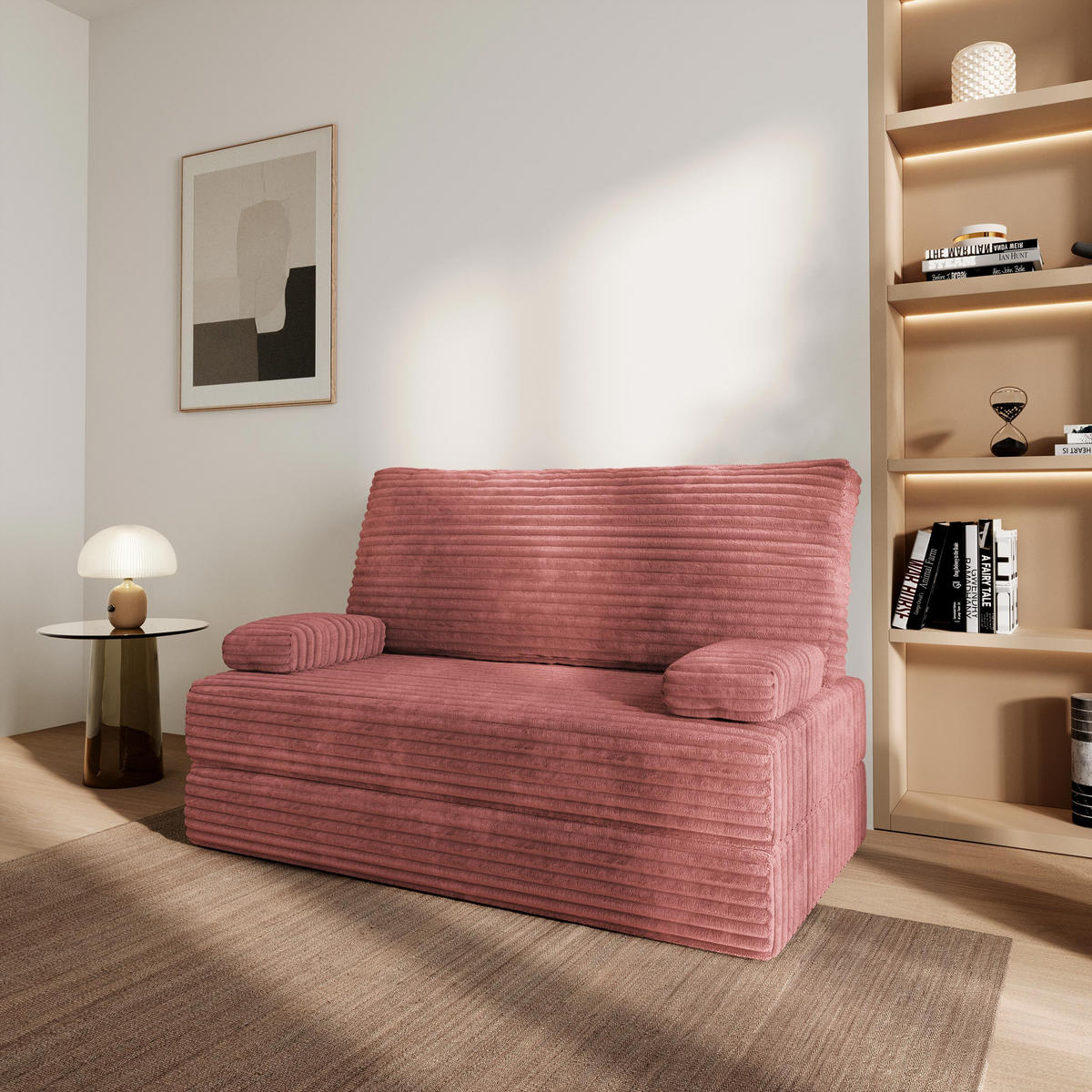POHOVKA z pěny LADIA s funkcí spaní Manšestrová látka Pudrově růžová - starorůžová/růžová, textil (140/86/60cm) - MASSENO