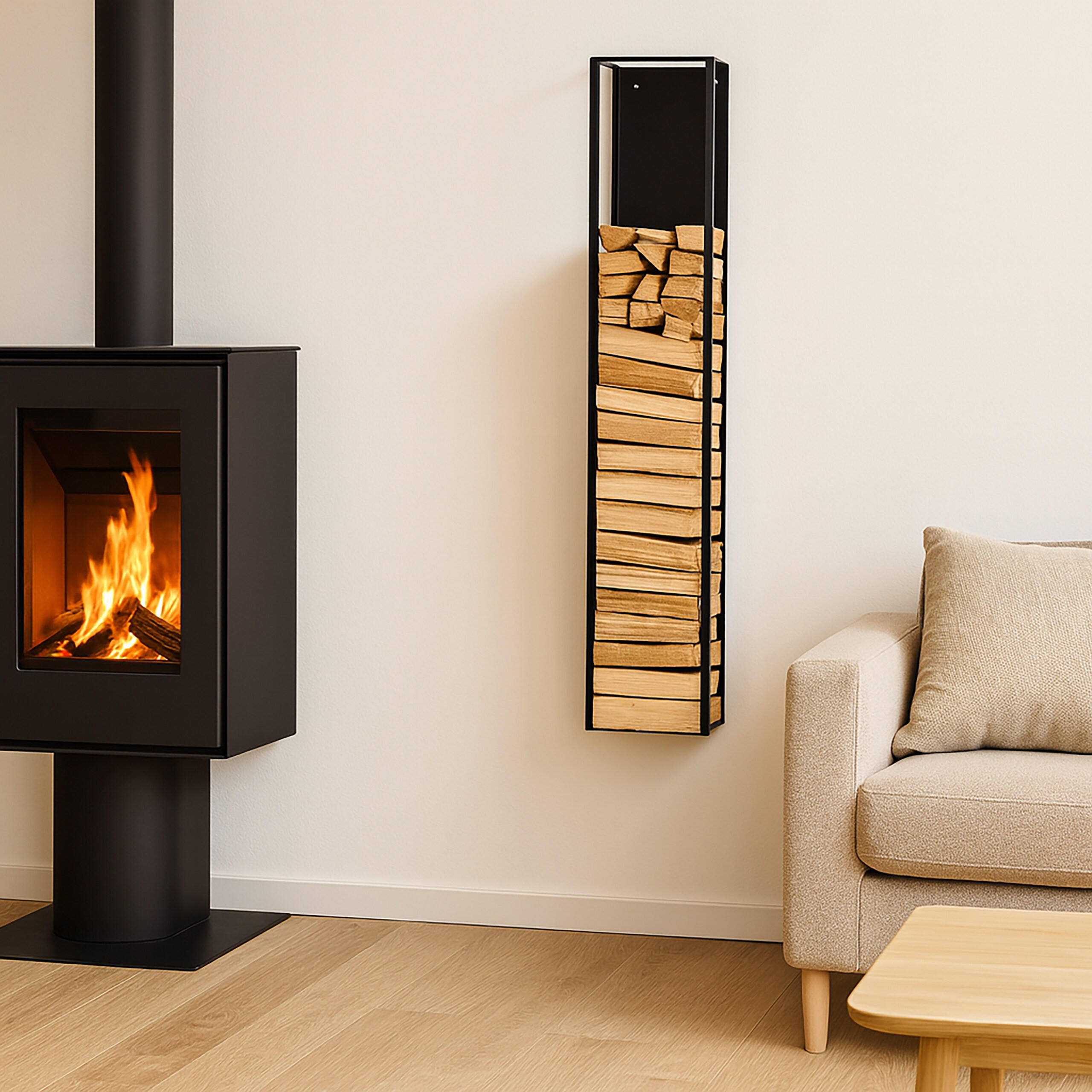 KAMINHOLZREGAL - Schwarz, Metall (25/140/25cm) - Relaxdays