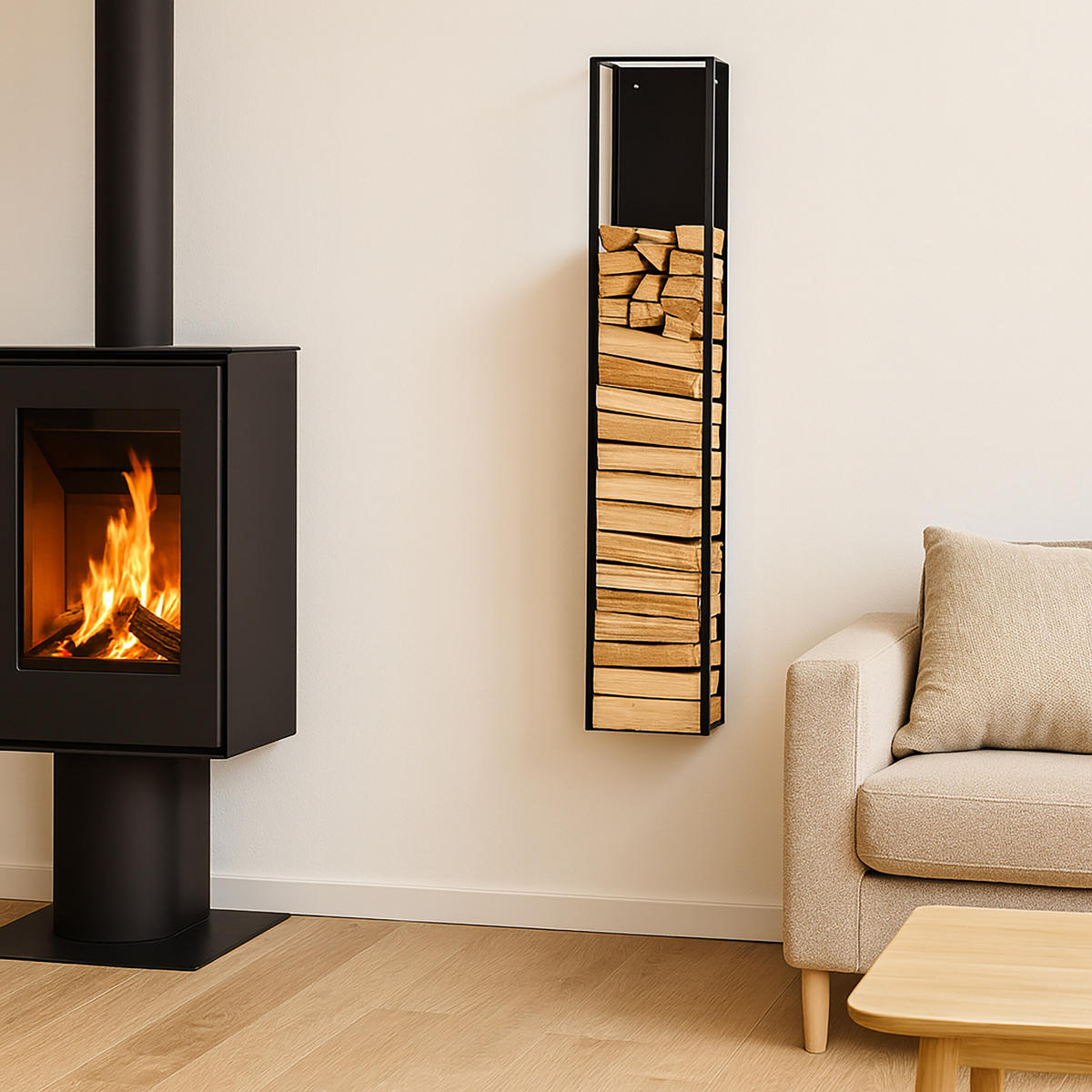 KAMINHOLZREGAL - Schwarz, Metall (25/140/25cm) - Relaxdays