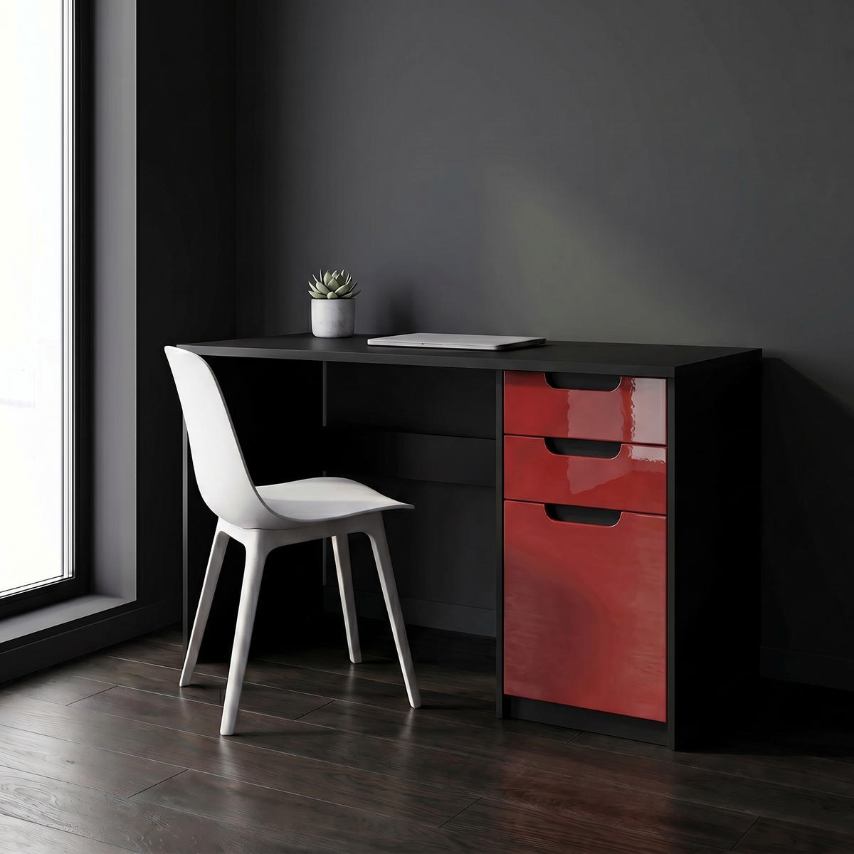 SCHREIBTISCH Logan Fronten in Bordeaux Hochglanz - Bordeaux, Holzwerkstoff (60/129/76cm) - Vladon