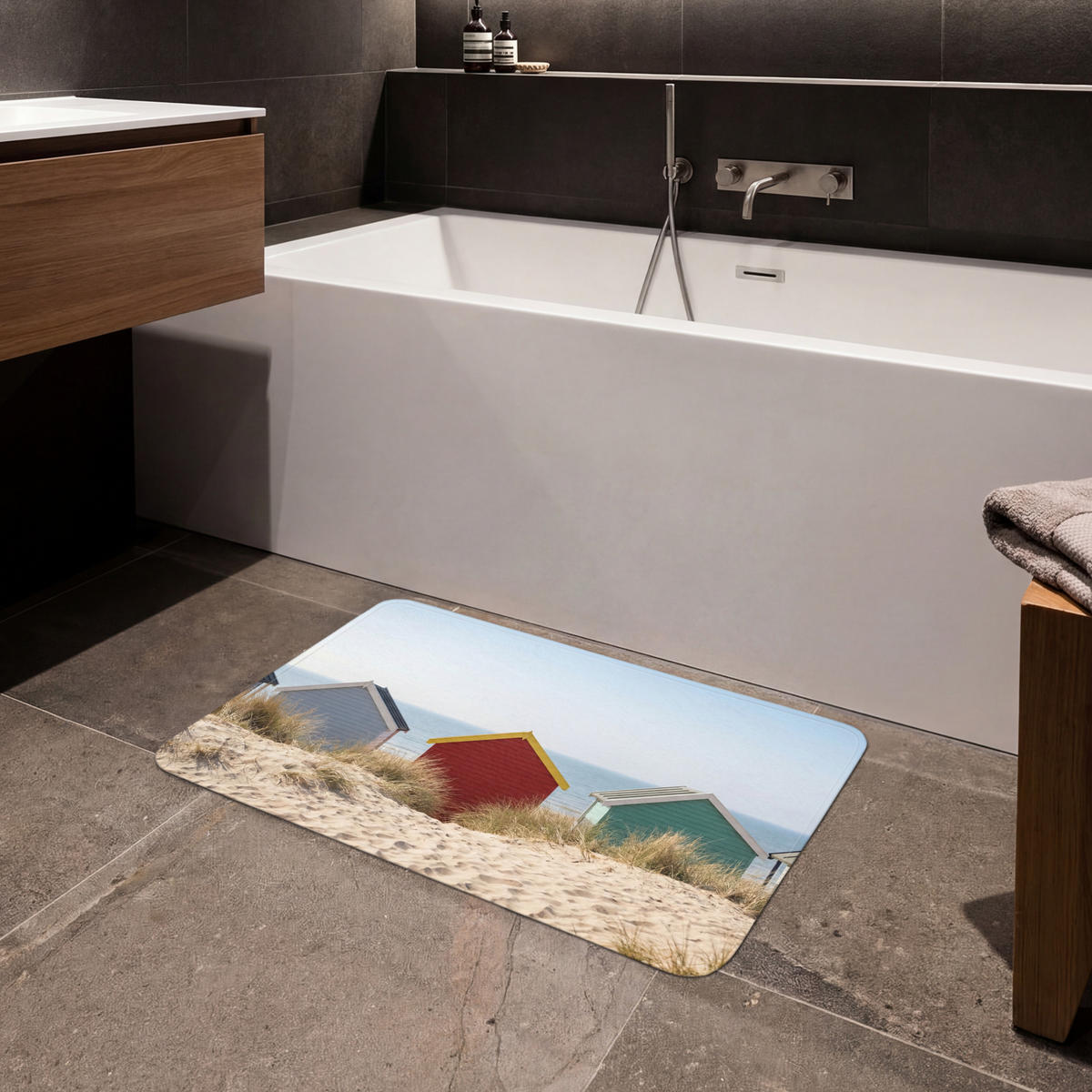 KOUPELNOVÁ PŘEDLOŽKA Pláž - Chaty - Barevné - Duny 80x50 cm - různobarevná, textil/plast (80/50cm) - OnlyWow