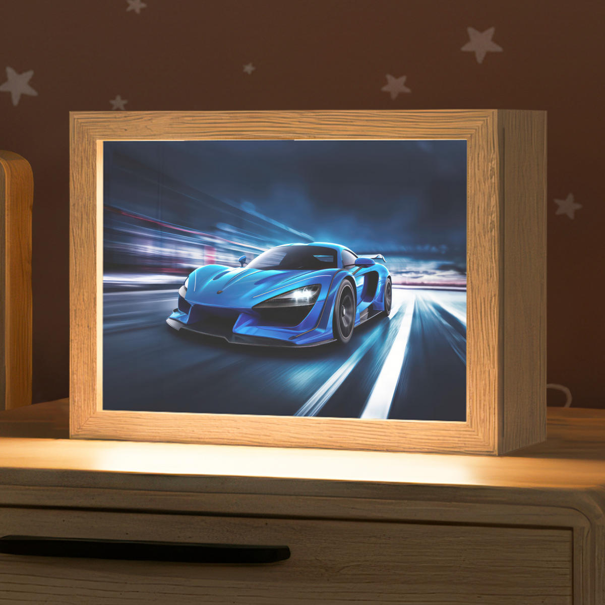 NACHTTISCHLAMPE Auto - Blau - Jungen - Kind 20x15 cm - Blau, Holzwerkstoff (8/20/15cm)