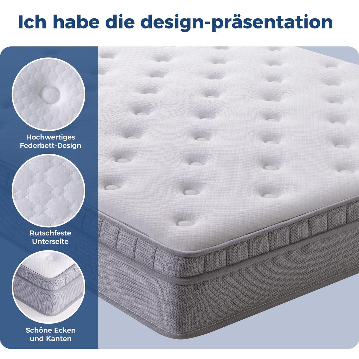 TASCHENFEDERKERNMATRATZE 120/200 cm H3, 25 cm hoch, 7 Zonen, mit Sitzkantenverstärkung - Creme, Textil (120/200cm)