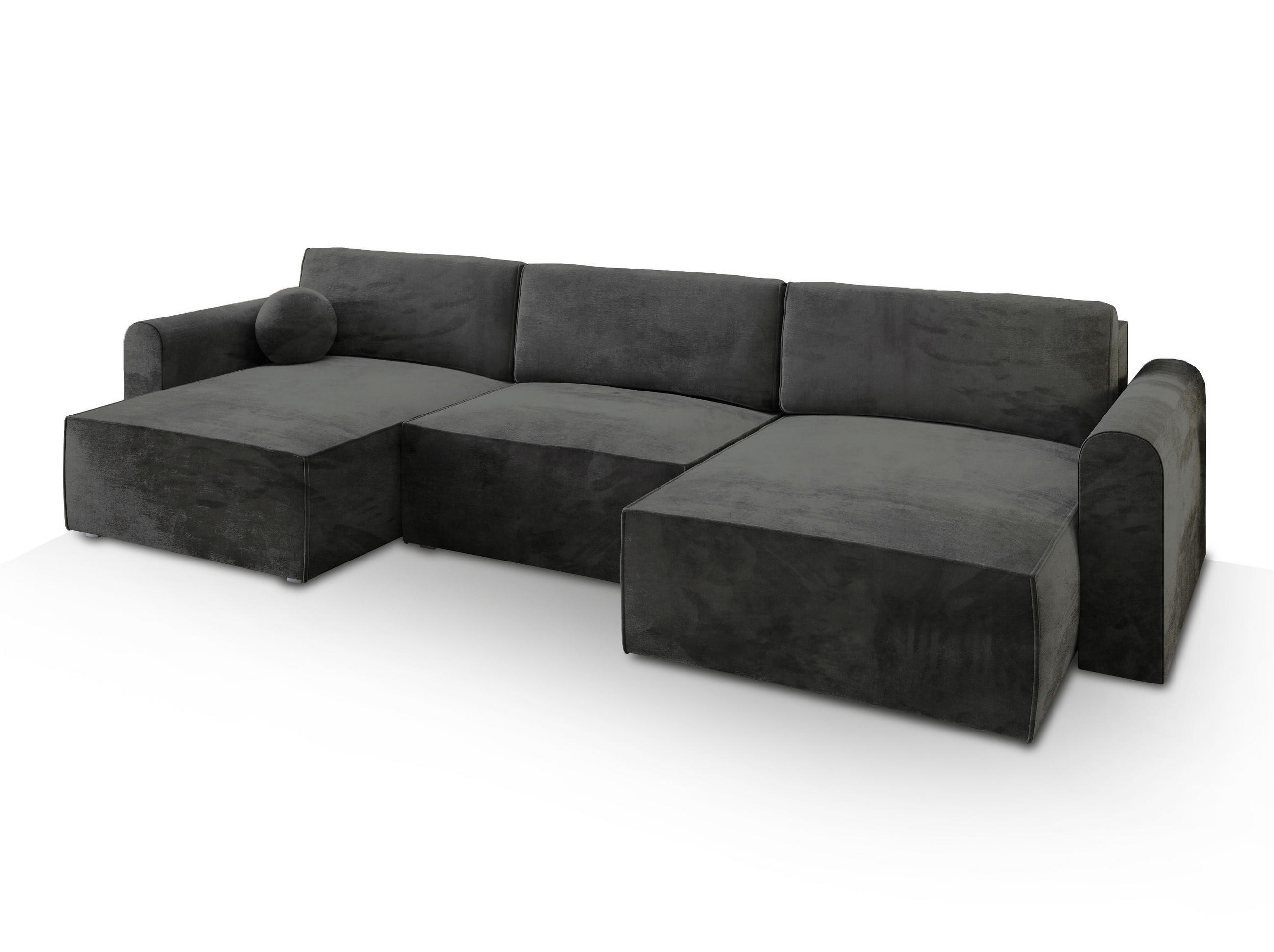 WOHNLANDSCHAFT FENTO M Schwarz Velours-Stoff mit Schlaffunktion - Schwarz, Holz (347/90/148cm) - MASSENO
