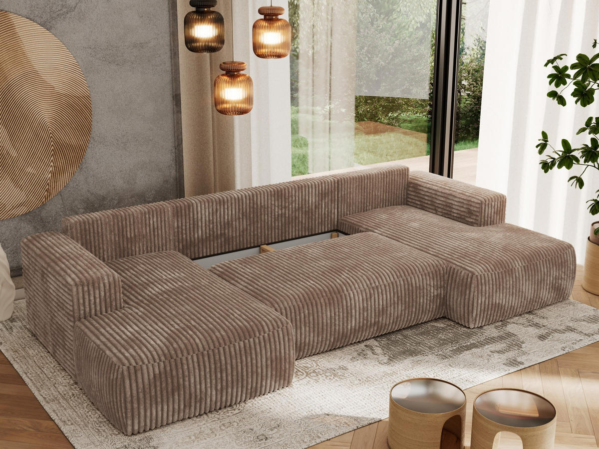 WOHNLANDSCHAFT TRENTINO U Braun Cord - Braun, Textil (334/91/163cm) - MKS