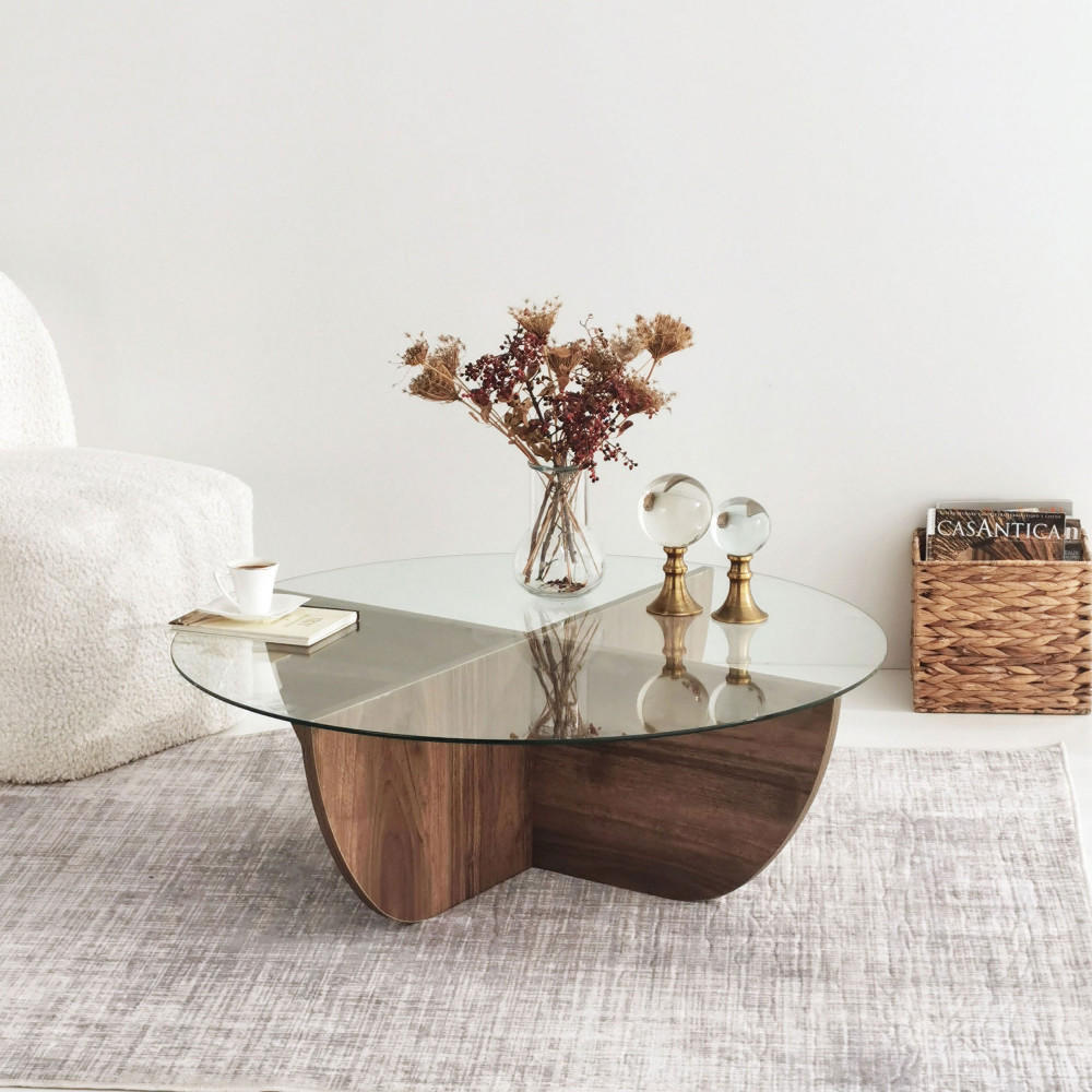 COUCHTISCH - Glas - Dunkles Holz - Nussbaumfarben, Glas (90/90/30cm) - Drawer