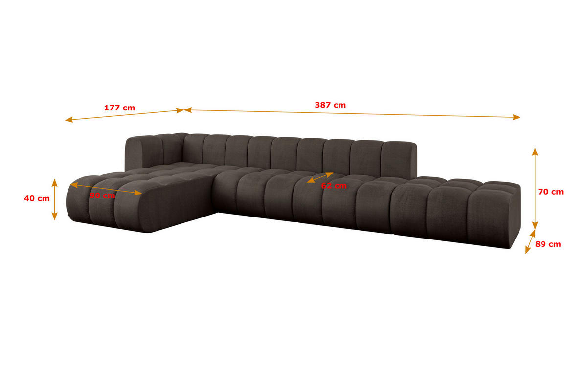 ECKSOFA modulares Sofa Zuvon-L2 - 387x177x70 cm Braun - Braun, Holzwerkstoff/Textil (387/177cm) - ALTDECOR