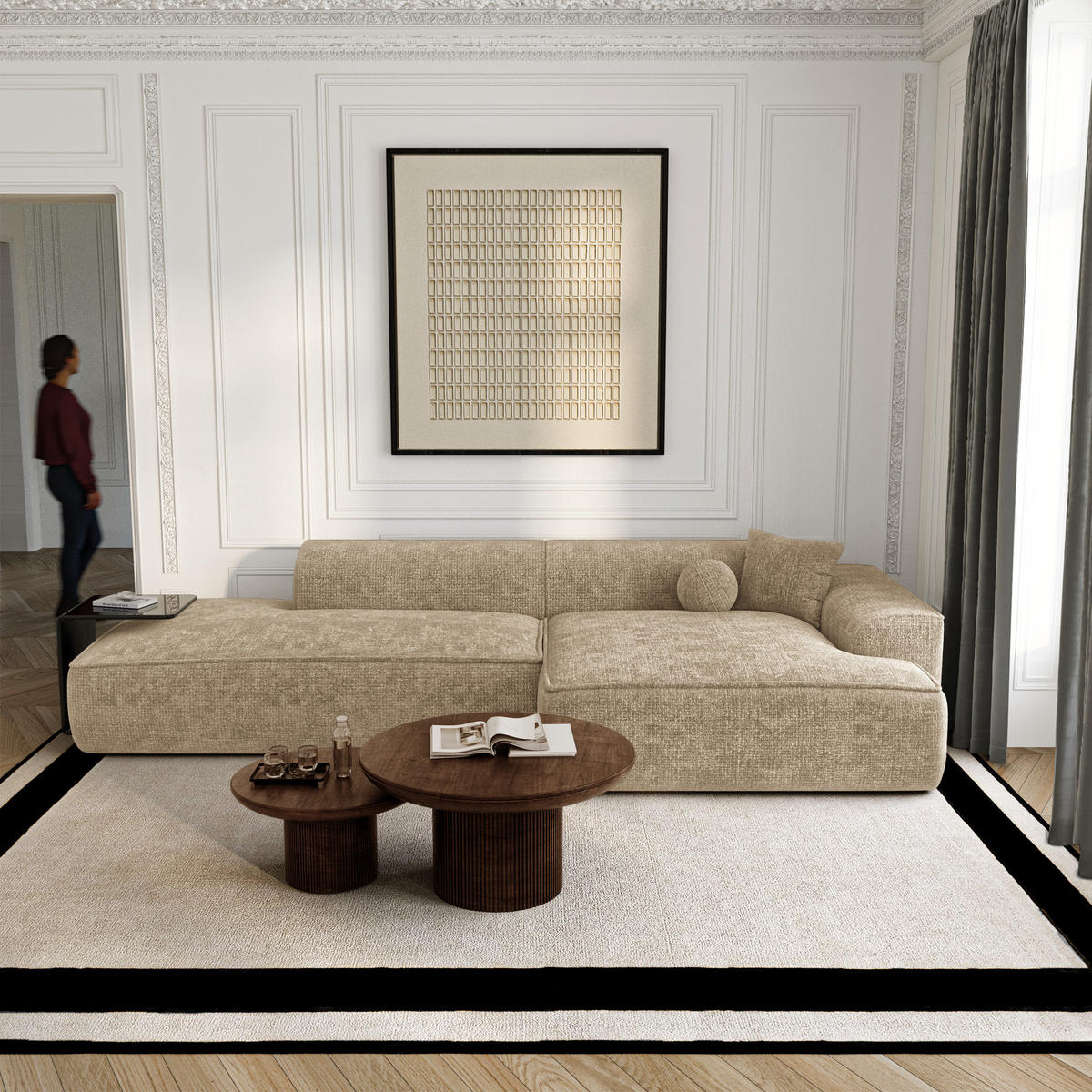 ECKSOFA rechtwinklig HANA Strick-Samt Taupe 300cm - Taupe, Textil (300/155cm) - Premium Interiors