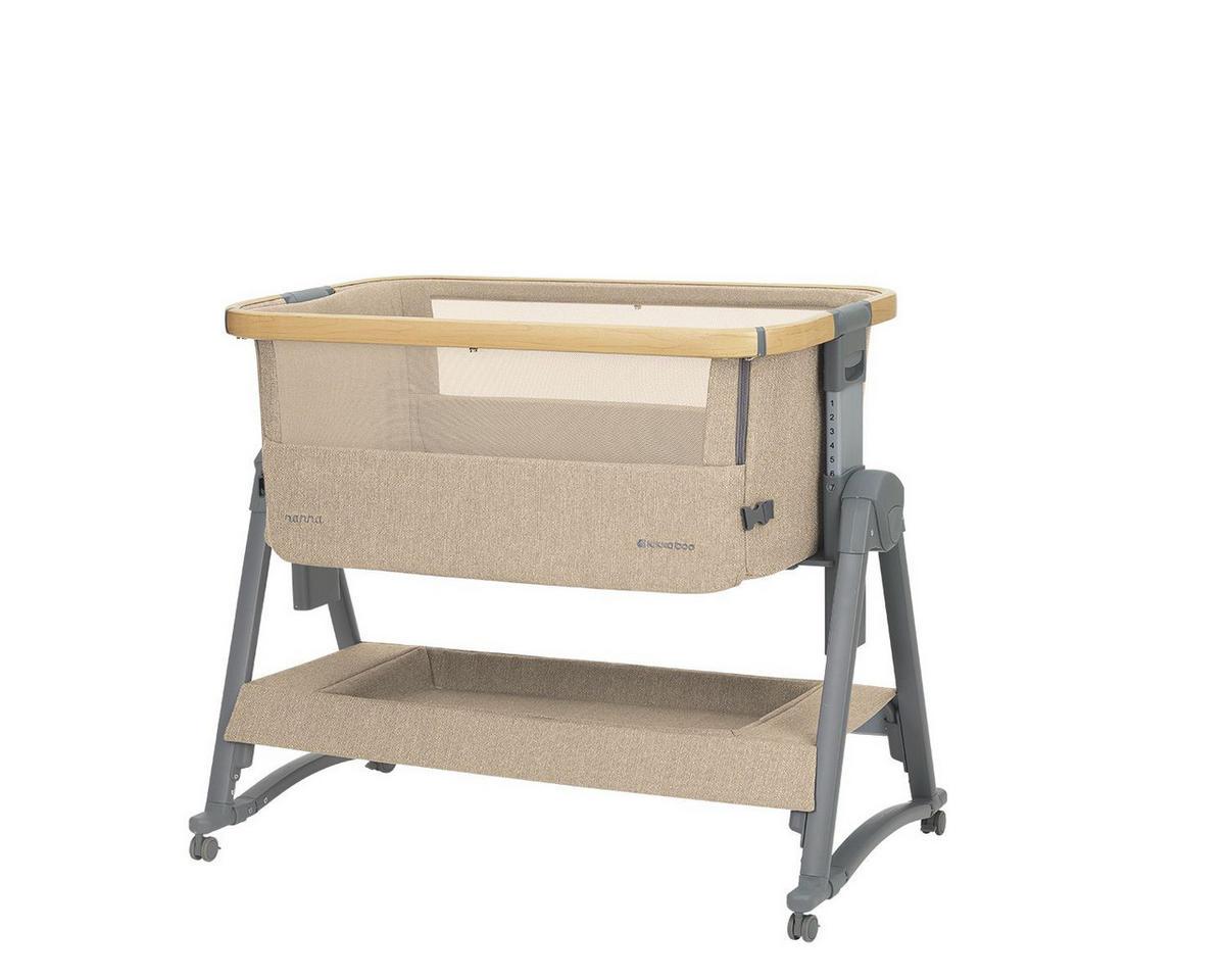 BEISTELLBETT Nanna 2 beige 100 x 48 cm, Schaukelstäbe, Anti-Reflux, Moskitonetz, Räder mit Bremse - Beige, Metall (48/100cm) - Kikka boo