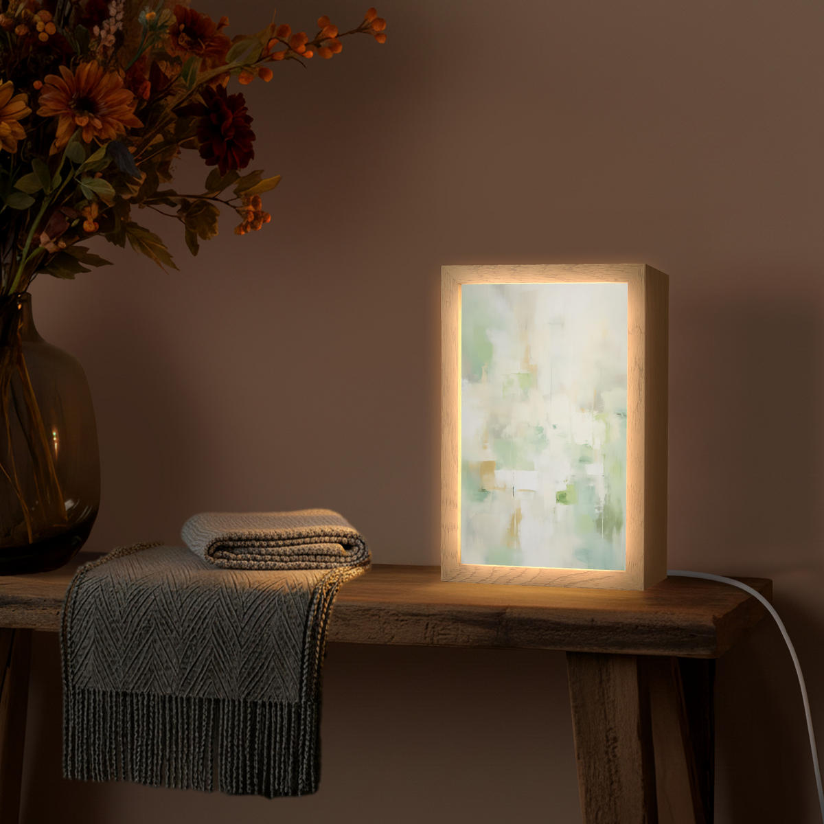 STOLNÍ LAMPA Abstraktní - Umění - Bílá - Zelená - Moderní 20x30 cm - modrá, kompozitní dřevo (8/20/30cm) - OnlyWow