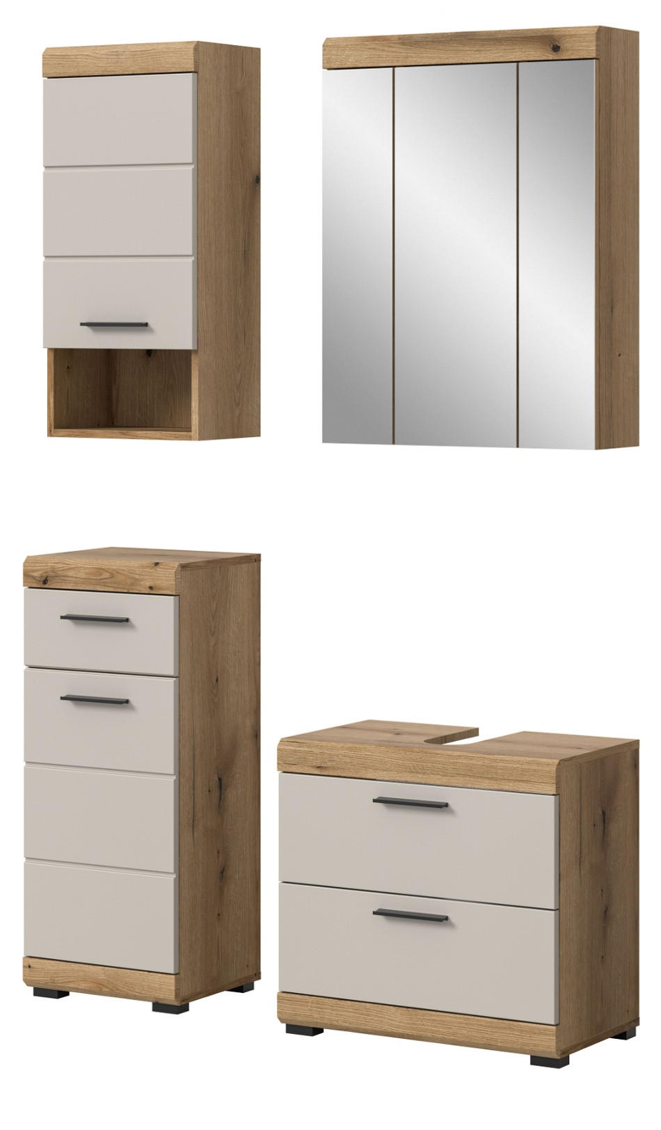 BADMÖBEL-SET Sand Kaschmir, Evoke Eiche 4-teilig, Badkombination 112 x 191 cm - Kaschmir/Eichefarben, Glas/Holzwerkstoff (112/191/34cm) - Inn.Furn