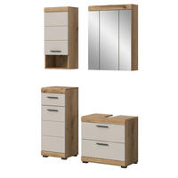 BADMÖBEL-SET Sand Kaschmir, Evoke Eiche 4-teilig, Badkombination 112 x 191 cm - Kaschmir/Eichefarben, Glas/Holzwerkstoff (112/191/34cm) - Inn.Furn