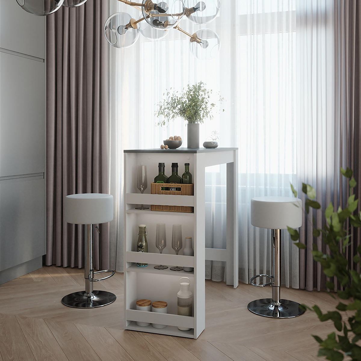 STOJACÍ BAROVÝ STŮL SE ŽIDLEMI Repose Bílá/antracitová - bílá, kompozitní dřevo (110/45/106cm) - Vicco