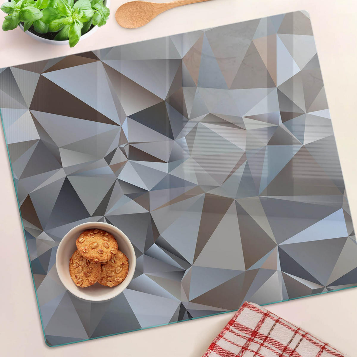 GLASPLATTE 60x52 cm Abstrakte Dreiecke - Grau, Glas (60/0.4/52cm) - TULUP