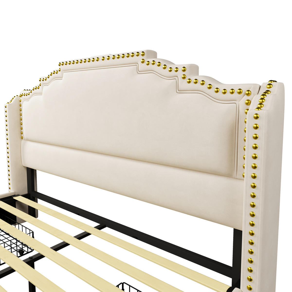 POLSTERBETT 140/200 cm Beige mit 4 Schubladen, LED-Beleuchtung und Matratze - Beige, Textil (140/200cm) - Flora Grace