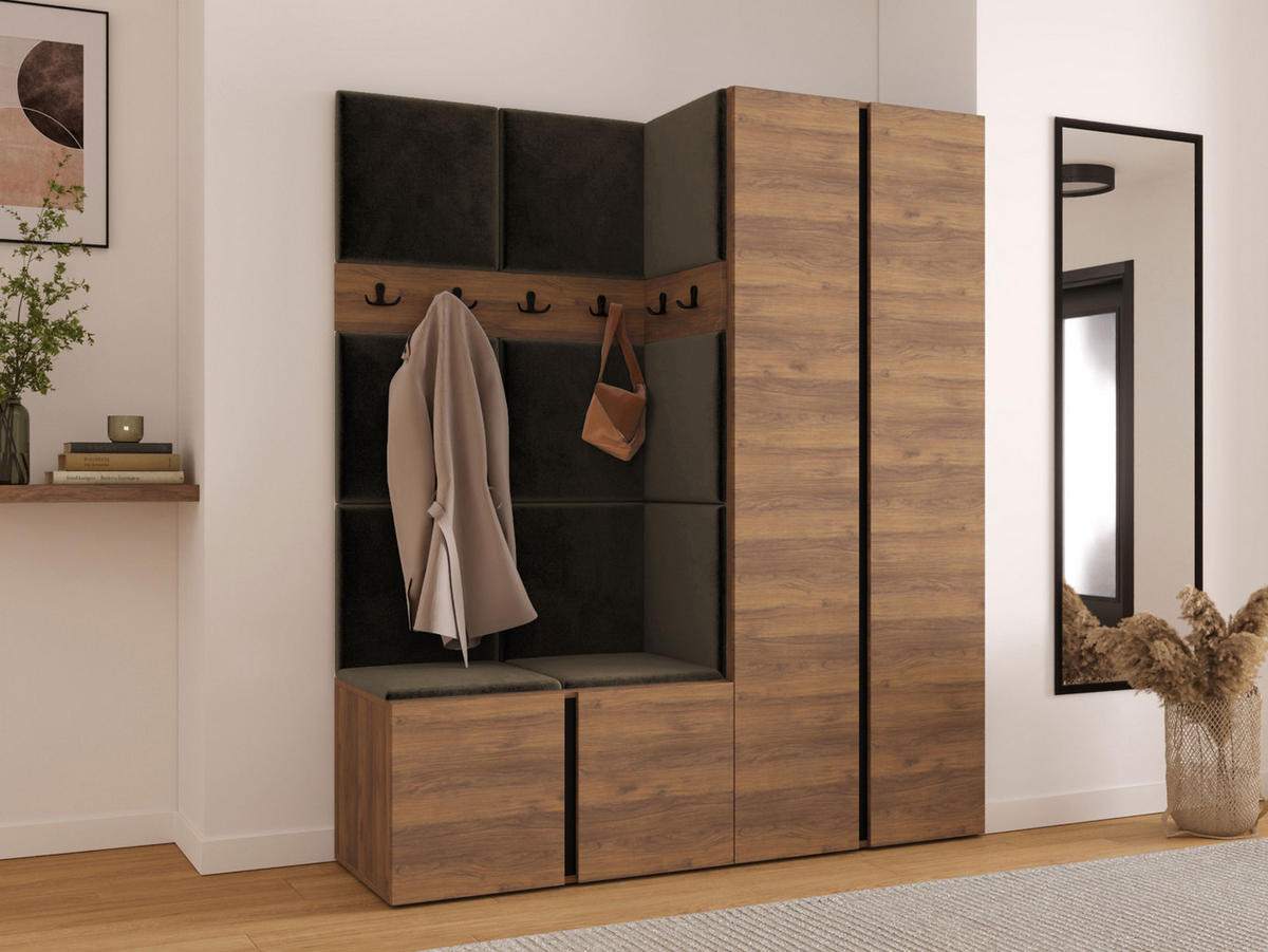 GARDEROBEN-SET Orion III - Nussbaumfarben/Braun, Holzwerkstoff/Kunststoff (158/186/46cm) - MIRJAN24