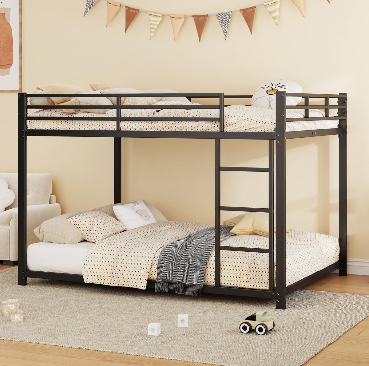 ETAGENBETT 140/200 cm Schwarz aus Metall, platzsparend - Schwarz, Metall (140/200cm) - MIVRAY