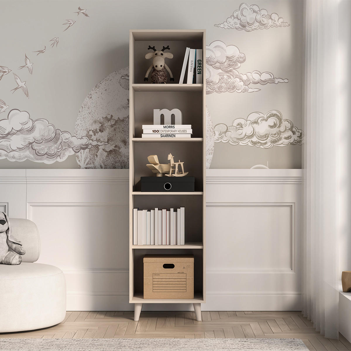 KNIHOVNA Alycia Béžová - efekt dřeva - hnědá, dřevo (50/190/40cm) - Petits-meubles