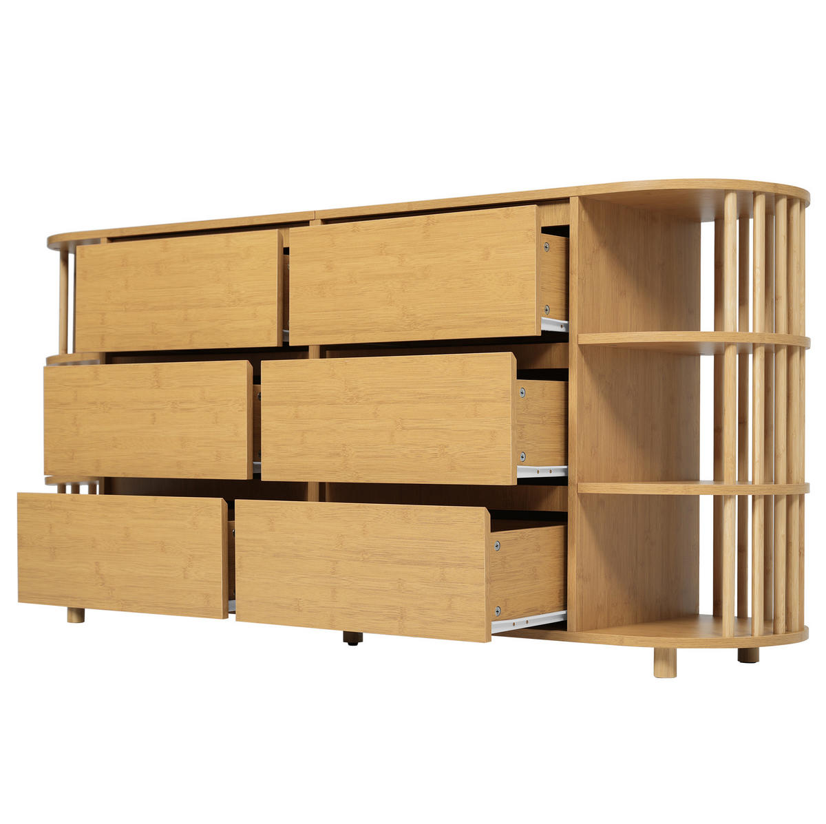 SIDEBOARD 160/40/75 cm Eiche aus MDF/Bambus mit 6 Schubladen - Naturfarben, Holzwerkstoff (160/75/40cm) - OKWISH