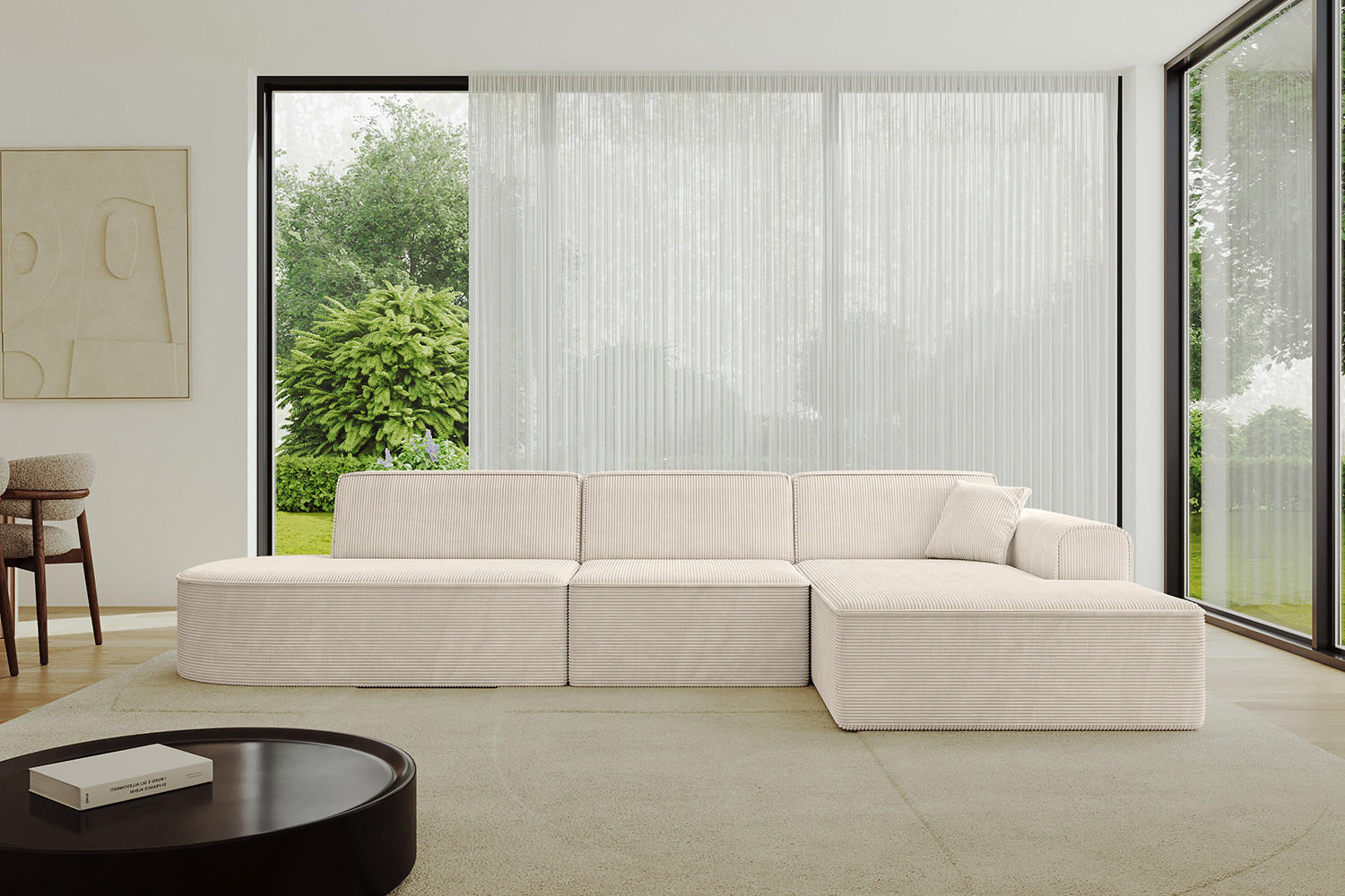 ECKSOFA Ottomane Rechts IREA-L2-v3 - 327x165x77 cm Beige - Beige, Holzwerkstoff/Textil (327/165cm) - ALTDECOR