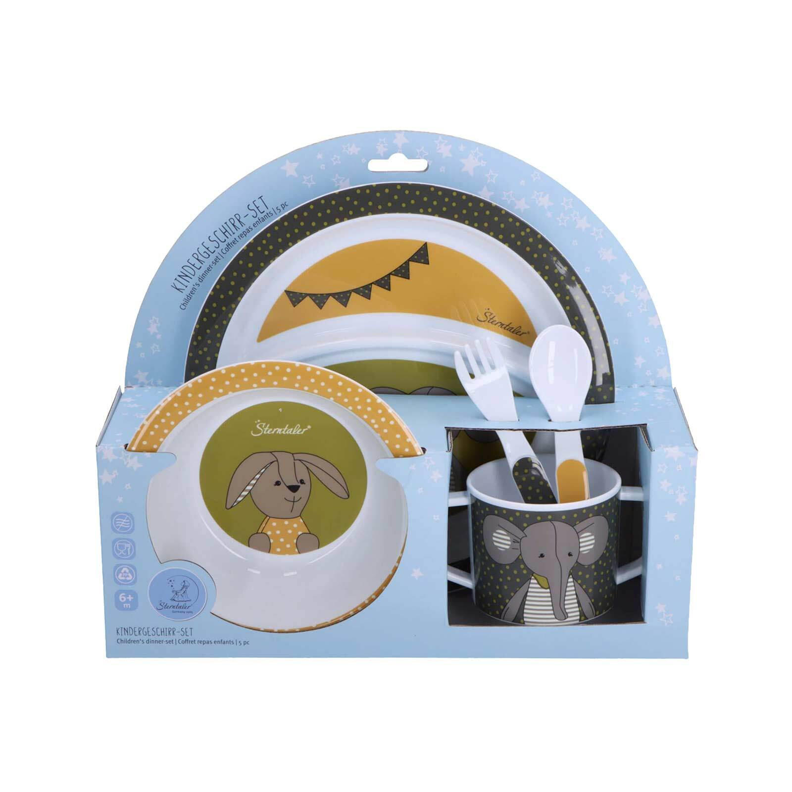 KINDERGESCHIRR SET Elefant Eddy & Hase Happy 5er Set - Dunkelgrün, Kunststoff (25/10/23.5cm) - Sterntaler