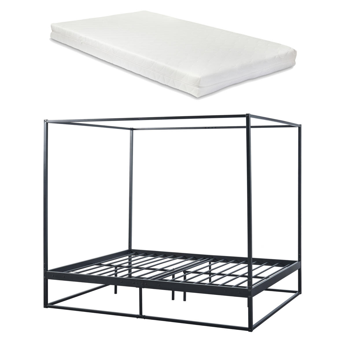 HIMMELBETT Kristianstad mit Matratze - Schwarz, Textil/Metall (160/200cm) - [en.casa]