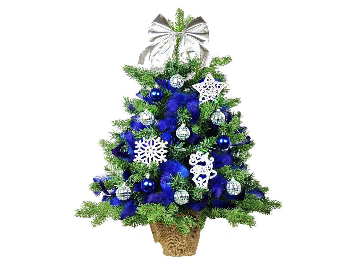 LAALU WEIHNACHTSBAUM geschmückt künstlich VECERNICE 60 cm mit LED-BELEUCHTUNG IM TOPF - Blau/Silberfarben, Kunststoff (60cm) - LAALU