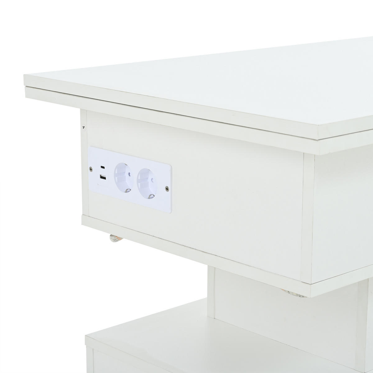 COUCHTISCH 100/50/51,5 cm mit Steckdose und USB-C in Weiß, höhenverstellbar mit Stauraum - Weiß, Holzwerkstoff (100/50/51.5cm) - OKWISH