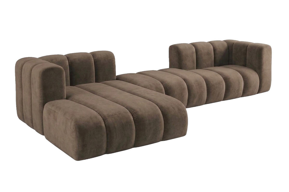 ECKSOFA Modulares In L-Form, Velvet-Stoff Riviera, Braun, Links, GRAND 319 cm - Braun, Holz (319/175cm) - Kaiser Möbel