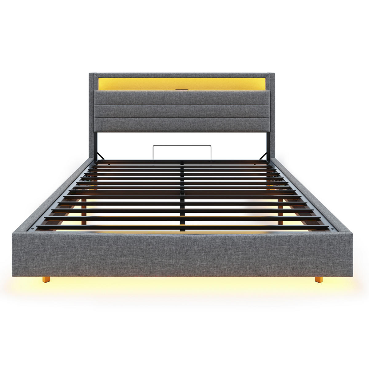 ČALÚNENÁ posteľ z látky 160x200 cm sivá s USB, LED osvetlením, hydraulickým úložným priestorom a otočným čelom - sivá, textil (160/200cm) - Modfu