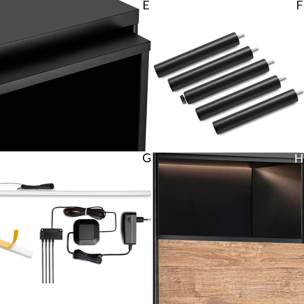 BÜCHERREGAL LOFTY mit Einsatz, schwarz - Eichefarben/Schwarz, Holzwerkstoff (52/135/41cm) - KONSIMO®