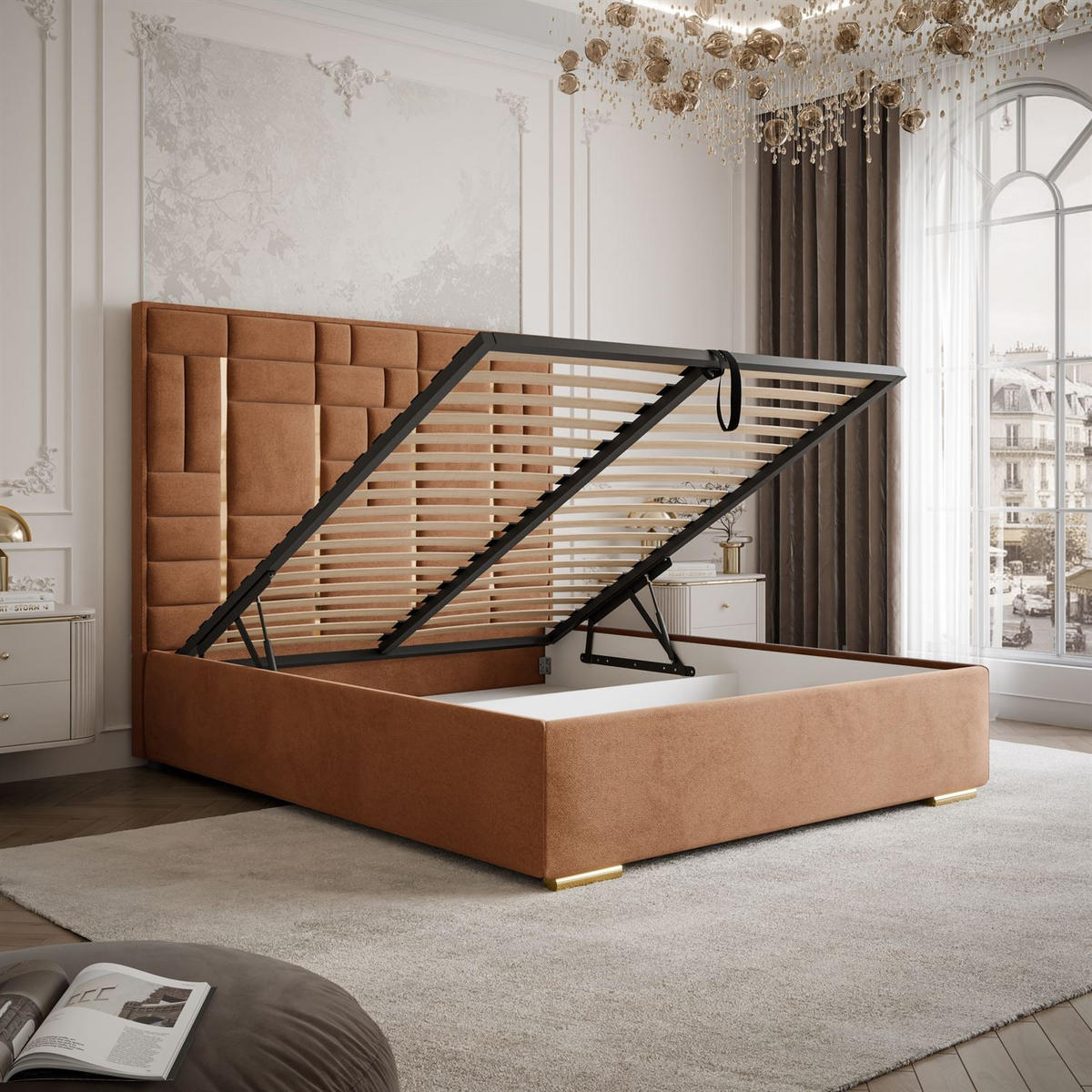 POLSTERBETT BRIGITTE GOLD mit Bettkasten 140x200 cm Element 09 - Orange, Textil (140/200cm) - Lookway