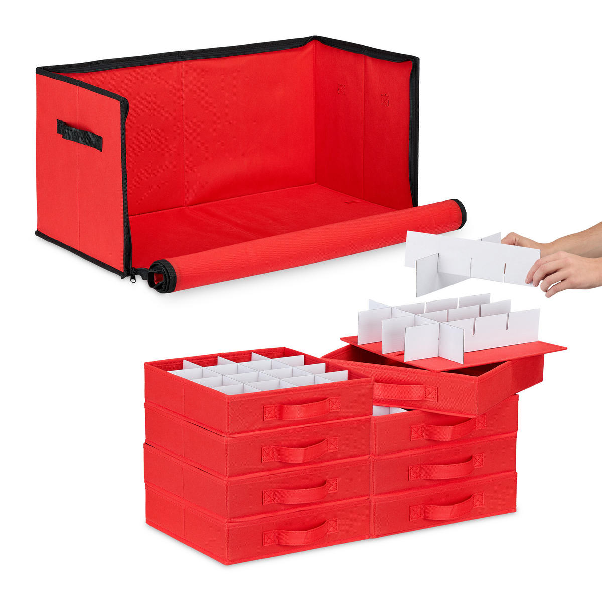 WEIHNACHTSKUGEL-AUFBEWAHRUNGSBOX - Rot, Wellpappe/Textil (62/30.5/30.5cm) - Relaxdays