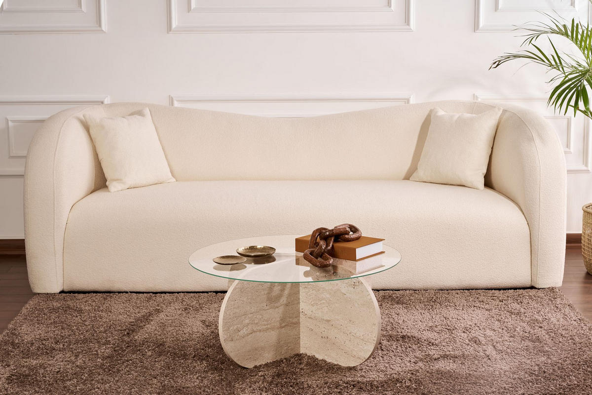 COUCHTISCH Aeris Travertin/Transparent - Transparent/Beige, Holzwerkstoff (75/75/35cm) - Habitat Garten
