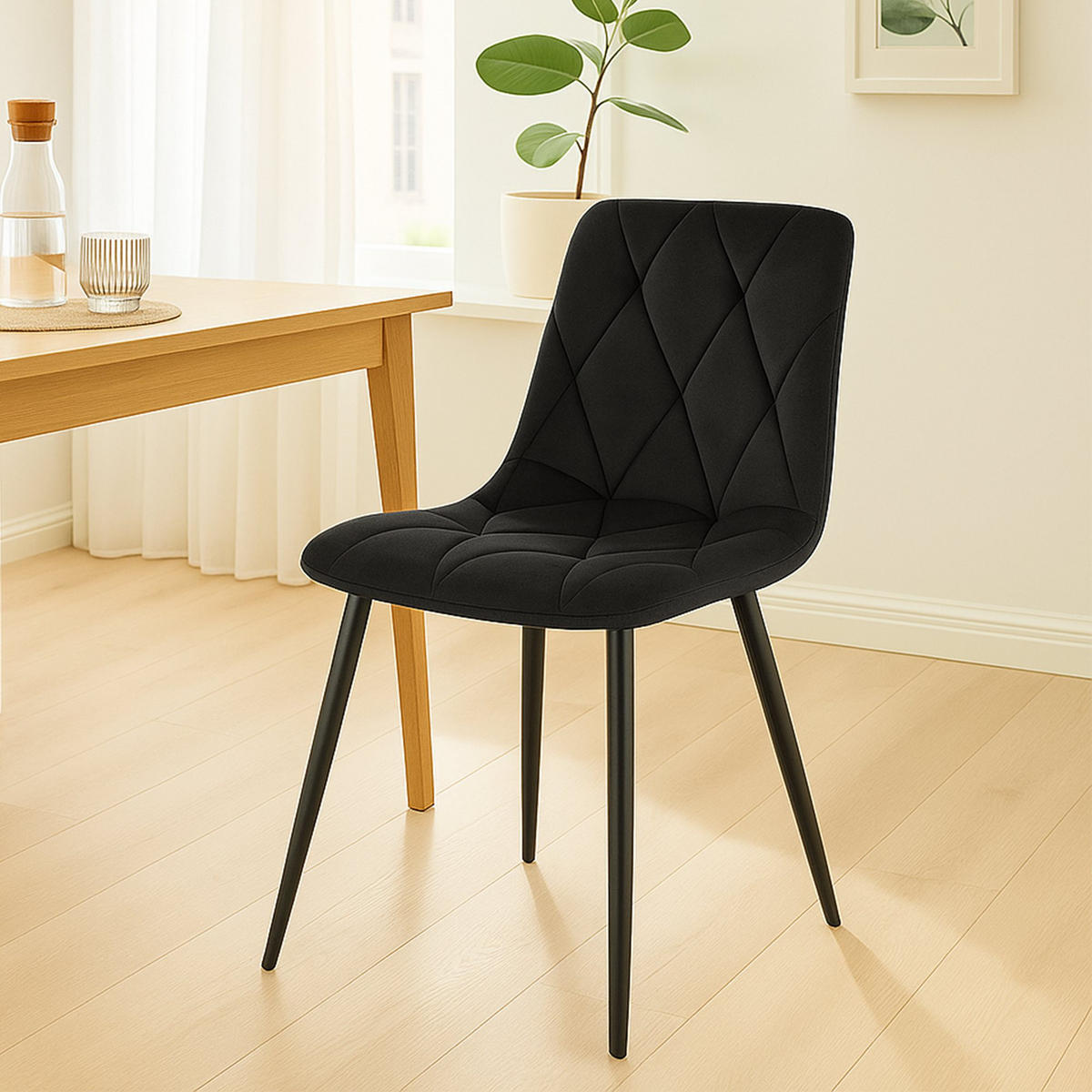 ESSZIMMERSTUHL Samt Schwarz - Schwarz, Textil/Metall (45/85/55cm) - CLP