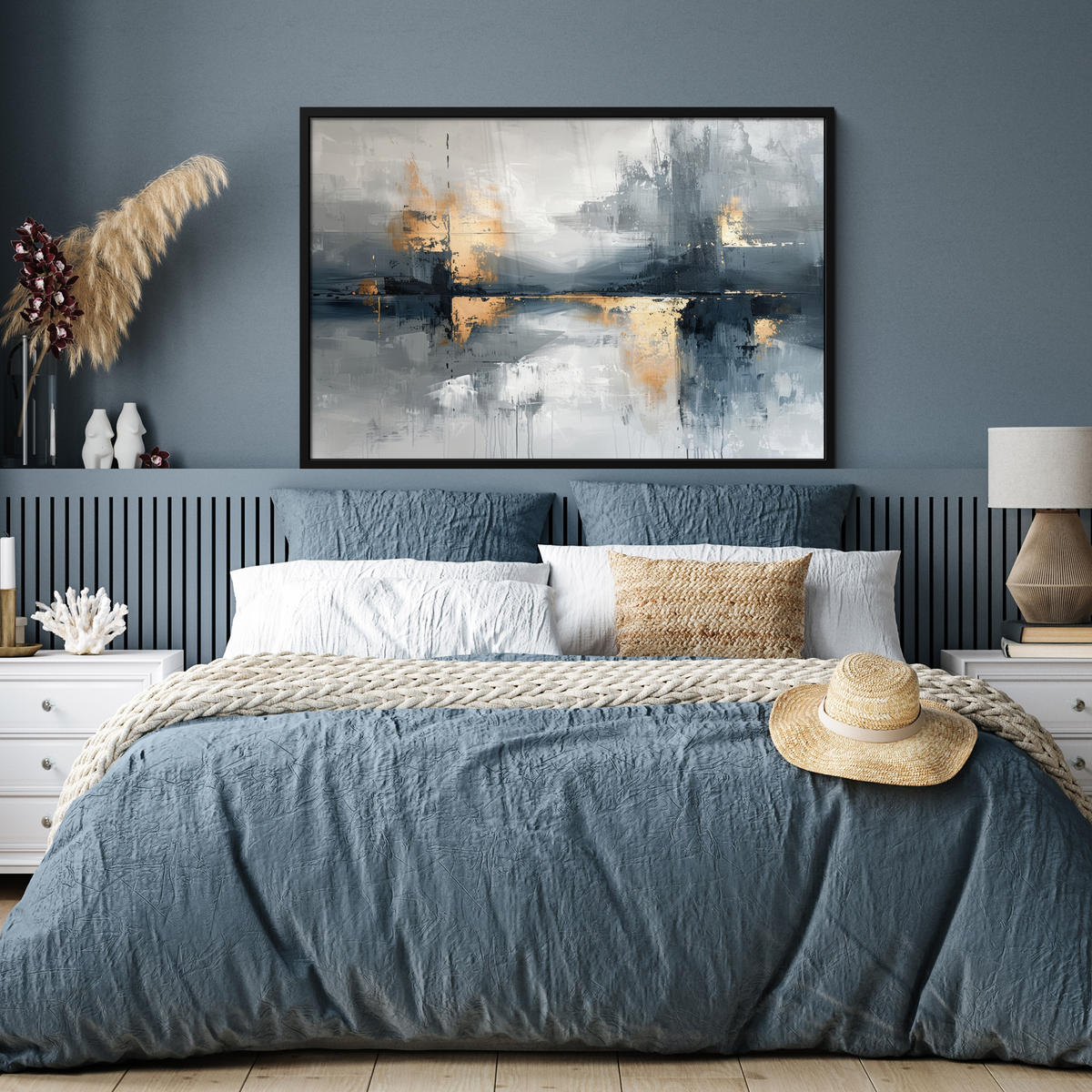 ZARÁMOVANÝ PLAGÁT Umenie - sivé - zlaté - abstraktné 120x80 cm - tmavosivá, papier (120/80cm) - MuchoWow