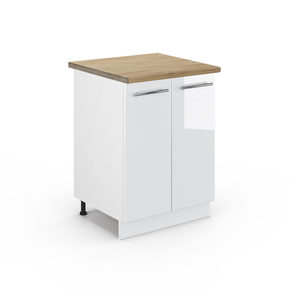 KÜCHENUNTERSCHRANK Fame-Line Weiß Hochglanz 60 cm, AP Eiche - Weiß Hochglanz/Weiß, Holzwerkstoff (60/82/60cm) - Vicco