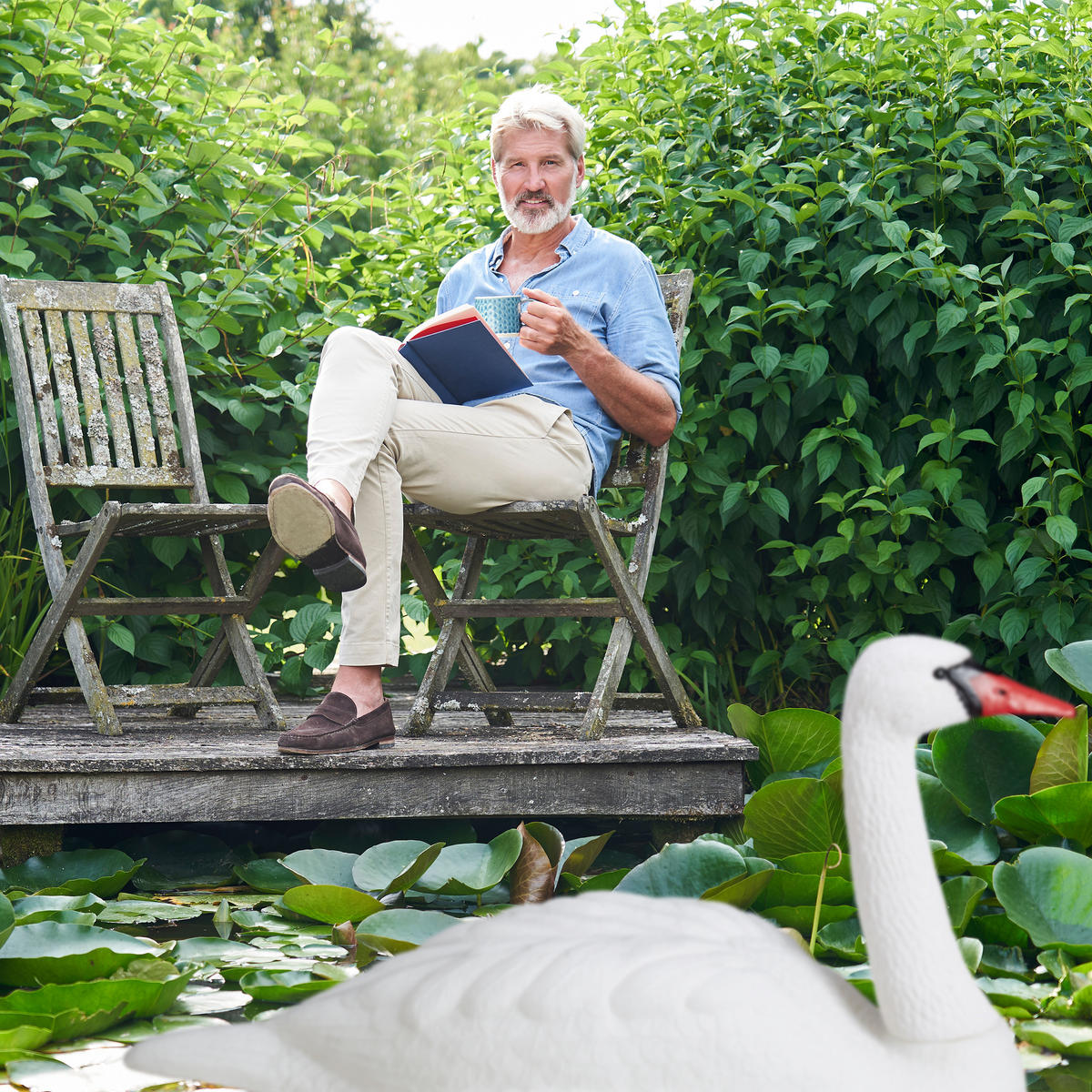 GARTENDEKO Schwan - Weiß, Kunststoff (81/42.5/34cm) - Relaxdays