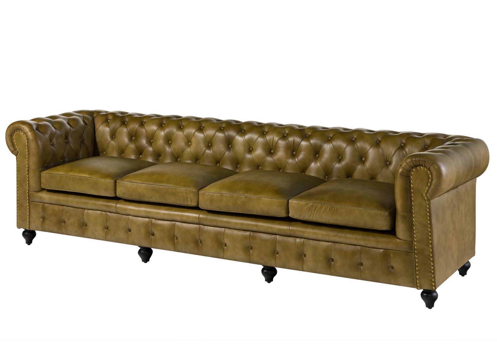 SOFA 4-Sitzer Echtleder 274x82x75 grün CHESTERFIELD #304 - Grün, Leder (274/75/82cm) - Massivmoebel24