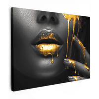 LEINWANDBILD Frau - Schwarz - Gold - Gesicht - Lippen 40x30 cm - Goldfarben, Textil (40/30cm) - MuchoWow