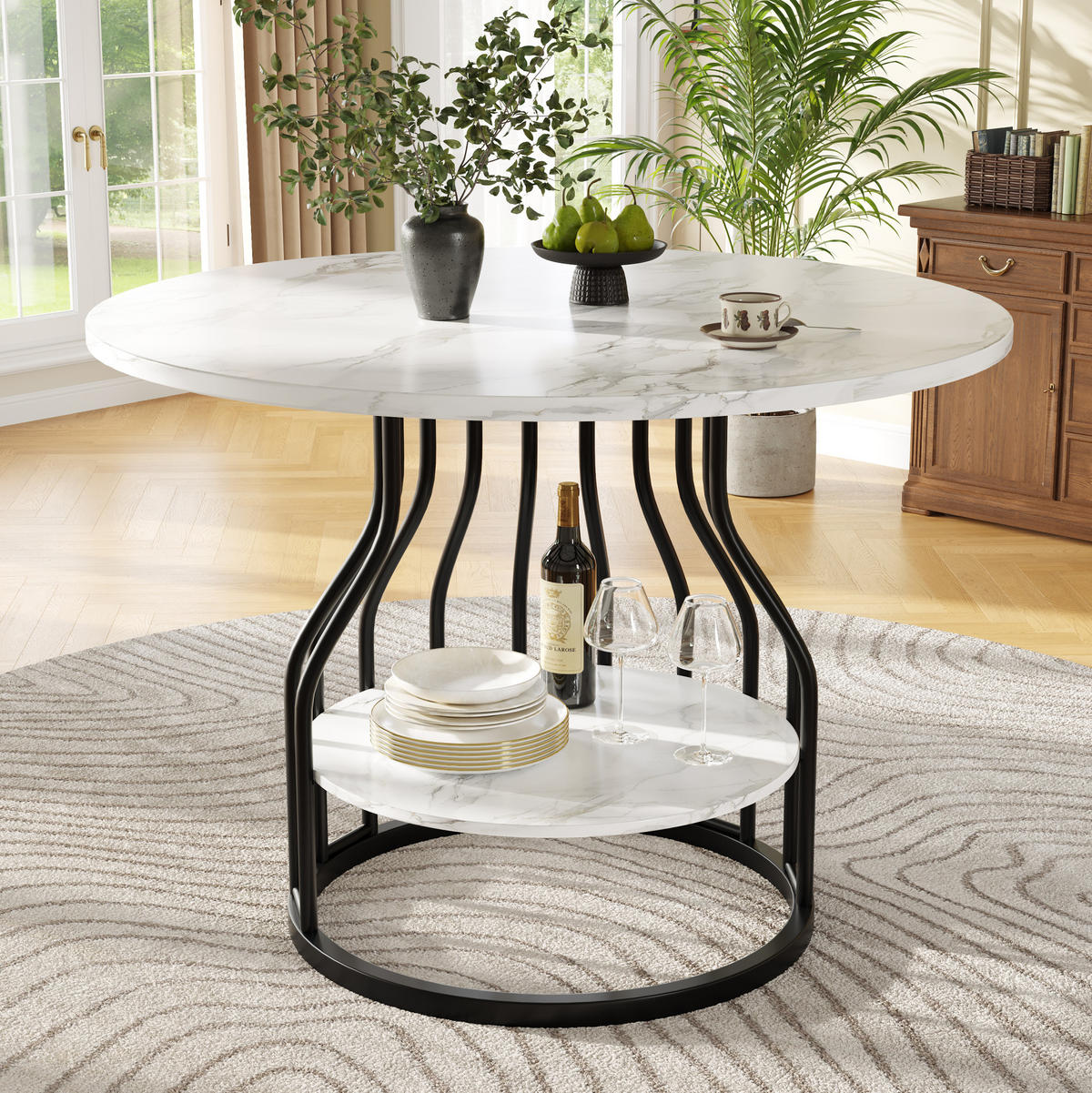 ESSTISCH rund 80 x 80 x 76 cm MDF in Marmoroptik Schwarz - Schwarz, Metall (80/80/76cm) - Meubliv
